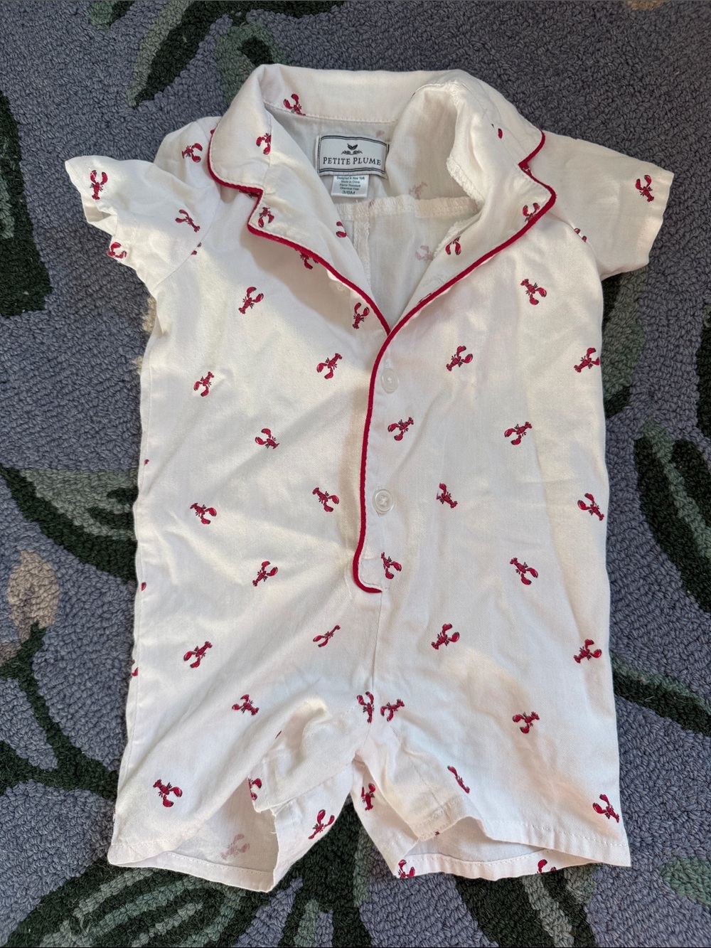 Petite Plume White & Red Lobster Short Pajama Romper for Kids